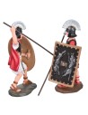 Set 2 soldati romani in PVC con scudo e lancia, altezza 9 cm