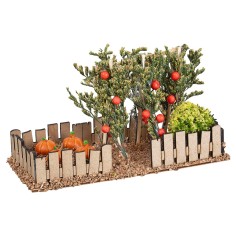 Huerto con valla que contiene calabazas y tomates cm 18x8x10 h