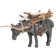 Resin donkey with bundles and sack - height 7 cm for nativity scene
