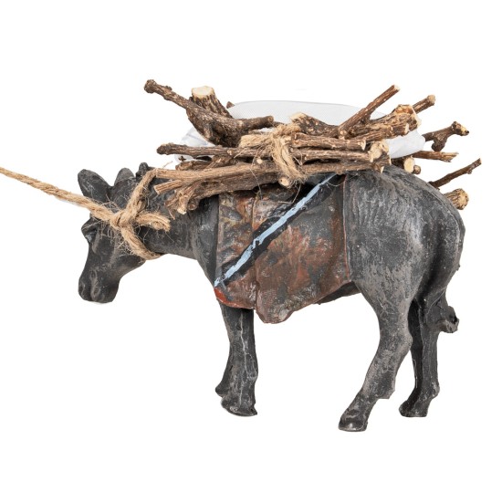 Resin donkey with bundles and sack - height 7 cm for nativity scene