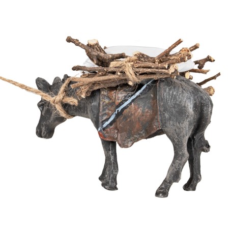Resin donkey with bundles and sack - height 7 cm for nativity scene