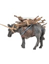 Resin donkey with bundles and sack - height 7 cm for nativity scene