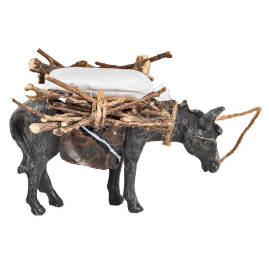 Resin donkey with bundles and sack - height 7 cm for nativity scene