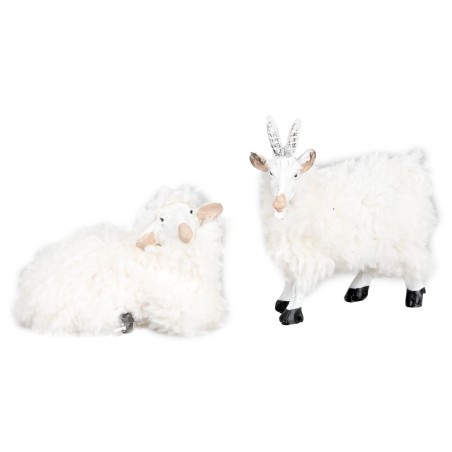Set of goat and sheep in resin with wool for 15 cm statues