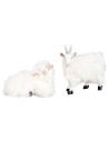 Set of goat and sheep in resin with wool for 15 cm statues