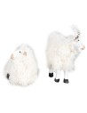 Set of goat and sheep in resin with wool for 15 cm statues