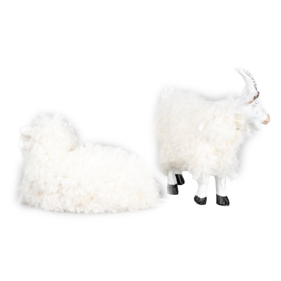 Set of goat and sheep in resin with wool for 15 cm statues