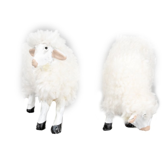 Set of 2 resin sheep with wool for 15 cm nativity scene statues