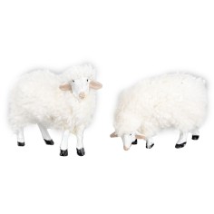Set 2 pecore in resina con lana per statue di 15 cm