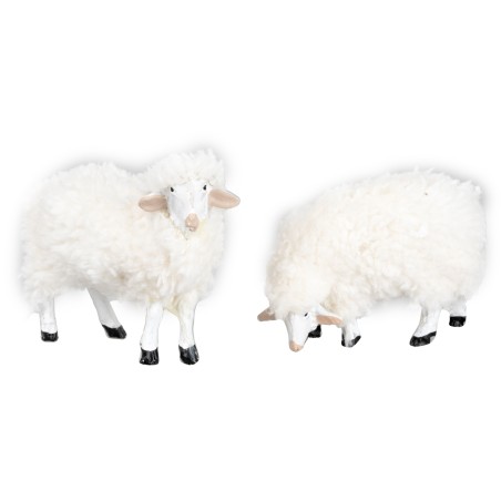 Set 2 pecore in resina con lana per statue di 15 cm