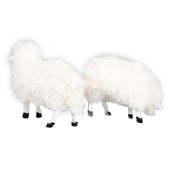 Set 2 pecore in resina con lana per statue di 15 cm