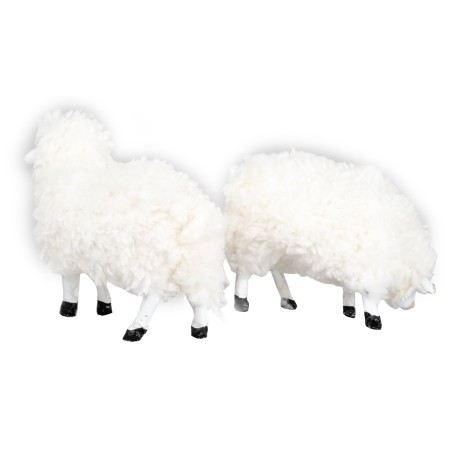 Set 2 pecore in resina con lana per statue di 15 cm