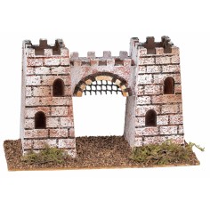 Castle composed of two towers connected by an arch cm