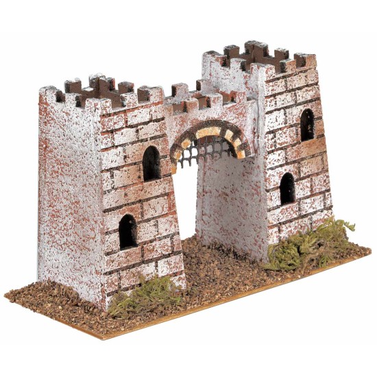 Castello composto da due torri collegate da un arco cm