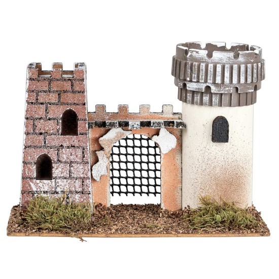 Castle with two towers connected by an arch with a gate cm