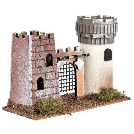 Castillo con dos torres unidas por un arco con puerta cm 19x9x13 h