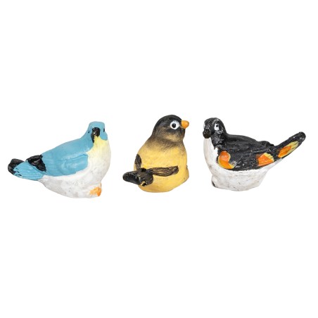 Set di tre uccellini in resina colorata h 1,5 cm