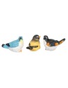 Set of three colored resin birds height 1.5 cm for