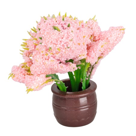 Planta ornamental con flores rosadas en maceta marrón Ø1,5x5 cm
