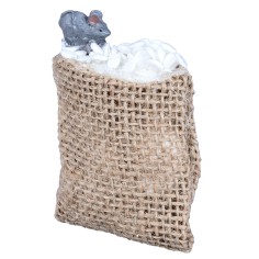 Gray mouse on jute bag – 5x6 cm h for Mondo nativity scene