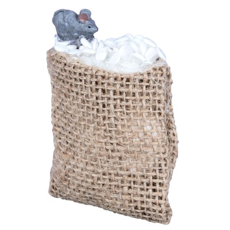 Gray mouse on jute bag – 5x6 cm h for Mondo nativity scene