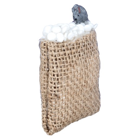 Gray mouse on jute bag – 5x6 cm h for Mondo nativity scene
