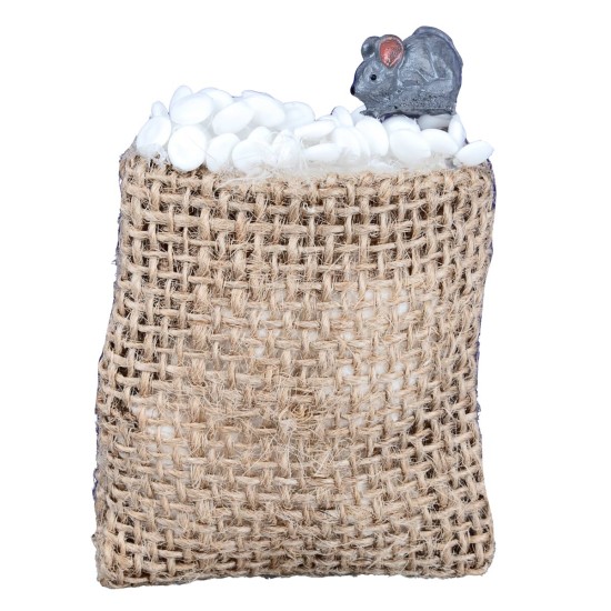 Gray mouse on jute bag – 5x6 cm h for Mondo nativity scene