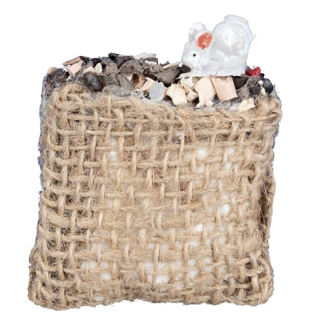 Ratón blanco sobre saco de yute - cm 4,5x5 h para belén Mundo