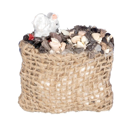 Ratón blanco sobre saco de yute - cm 4,5x5 h para belén Mundo