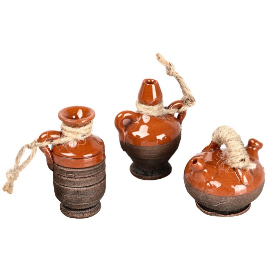 Conjunto de 3 ánforas de terracota con cuerda – cm 4,5‑5‑5 h por