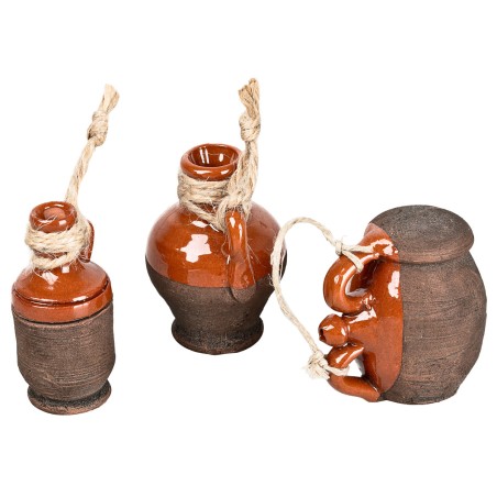Set di 3 anfore in terracotta con corda – cm 4,5‑5‑5 h per