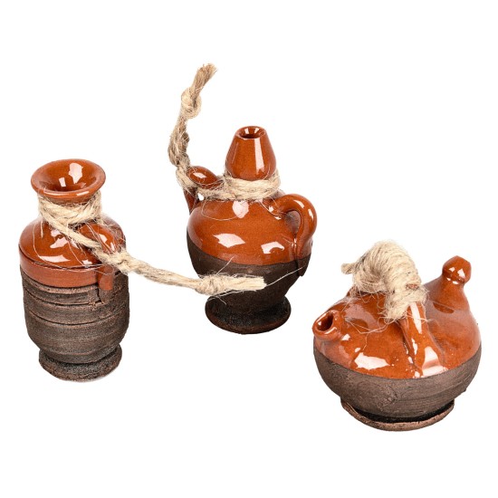 Set of 3 terracotta amphorae with rope – cm 2.8-3.3-3.3 h per