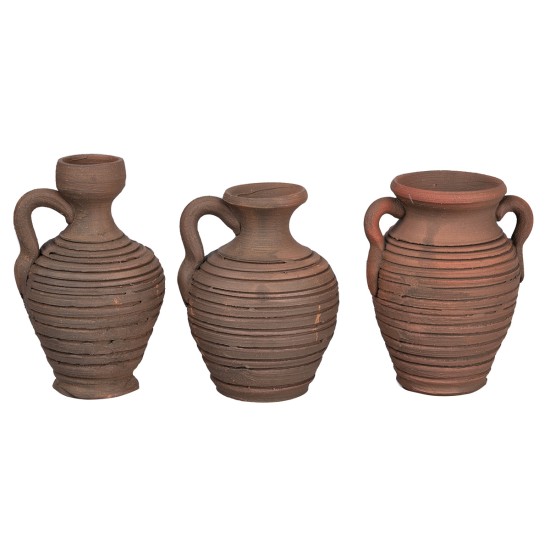 Set of 3 terracotta amphorae, height 6-6.5-7 cm h for nativity scene