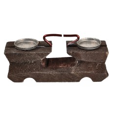 Bilancia in legno con piattini in metallo cm 5x1,5x2,4 h