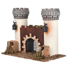 Miniature castle with battlemented towers and central gate 2
