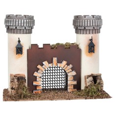 Castello in miniatura con torri merlate e cancello centrale