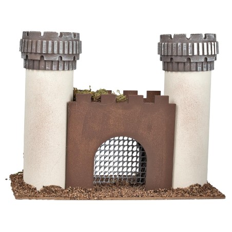 Castello in miniatura con torri merlate e cancello centrale