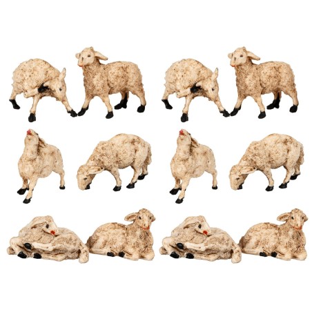 Set 12 pecore pvc per statue 8 cm per presepe Mondo Presepi