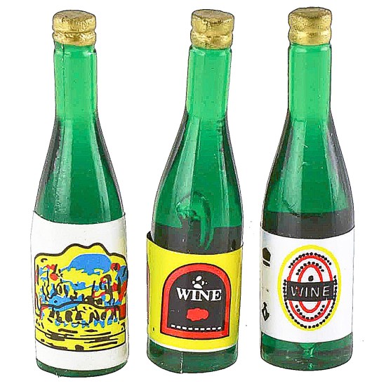Set of 3 green bottles with label 3.6 cm h nativity scene