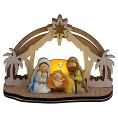 Nativity block with wooden stable complete with lighting cm 2