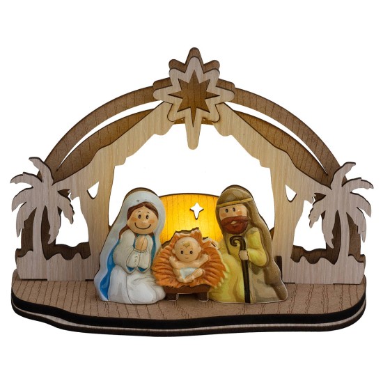 Natività in blocco con capanna legno completa di illuminazione