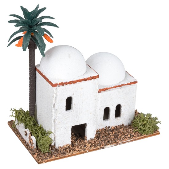 Casa árabe con cúpula y palma lateral cm 12x7x12 h para belén