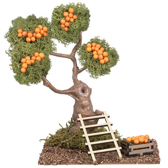 Orange tree with ladder and crate cm 13x10x16 h for nativity scene