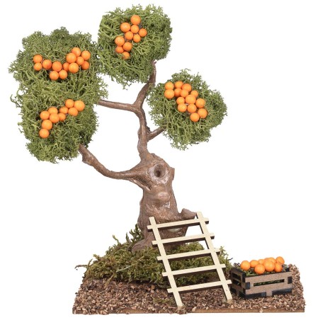 Árbol de naranjas con escalera y caja cm 13x10x16 h