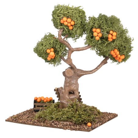 Albero di arance con scala e cassetta cm 13x10x16 h per presepe