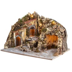Presepe illuminato con grotta e cascata cm 51x33x32 h per