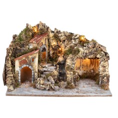 Illuminated nativity scene with cave and waterfall cm 51x33x32 h 2
