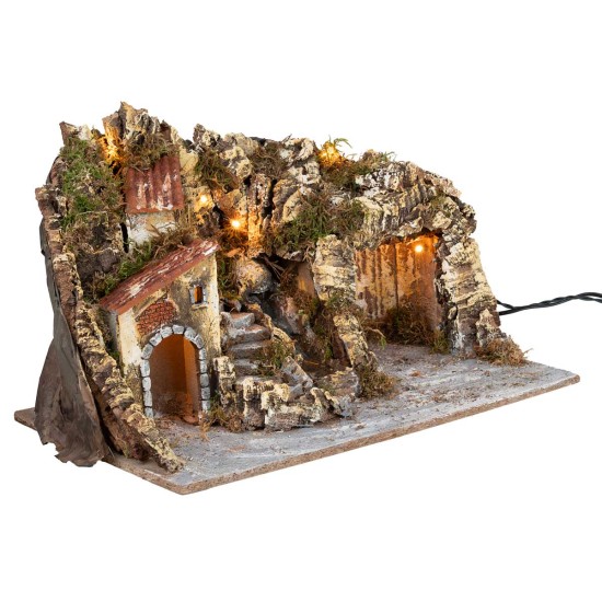 Belén iluminado con gruta y cascada cm 51x33x32 h