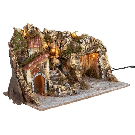 Illuminated nativity scene with cave and waterfall cm 51x33x32 h for