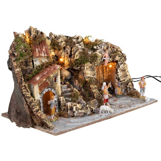 Pesebre iluminado con cascada y figuritas Landi cm 51x33x32 h